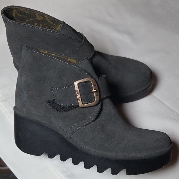 Fly London Shoes - FLY LONDON Charcoal Suede Wedge Boots